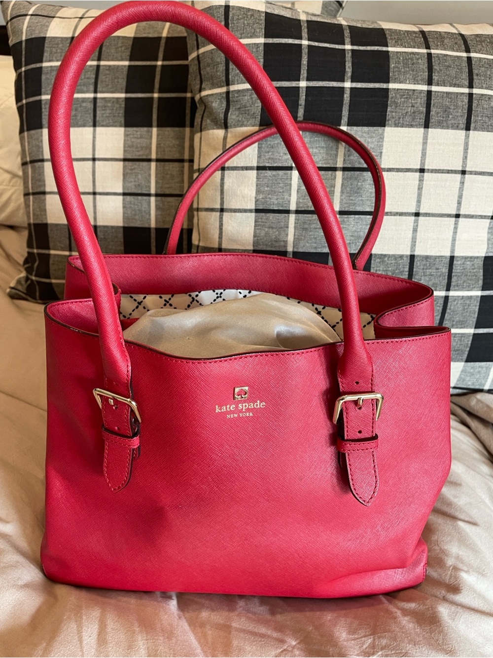 kate spade New York classic Red Saffiano Leather Tote Bag